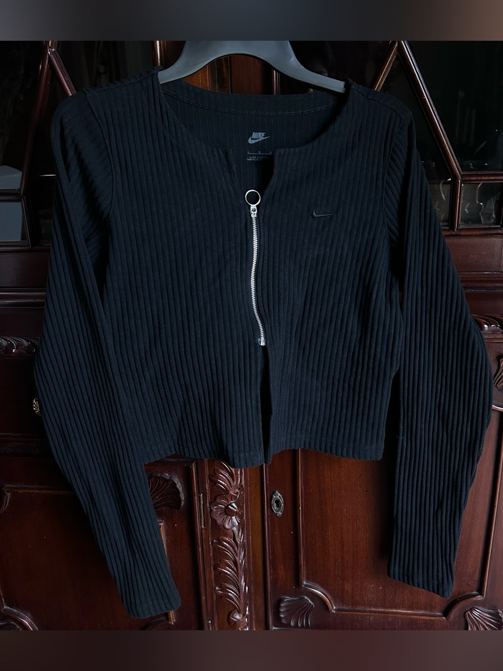 Nike Chill Knit Black Ribbed Cropped Zip-up Cardigan Sweater